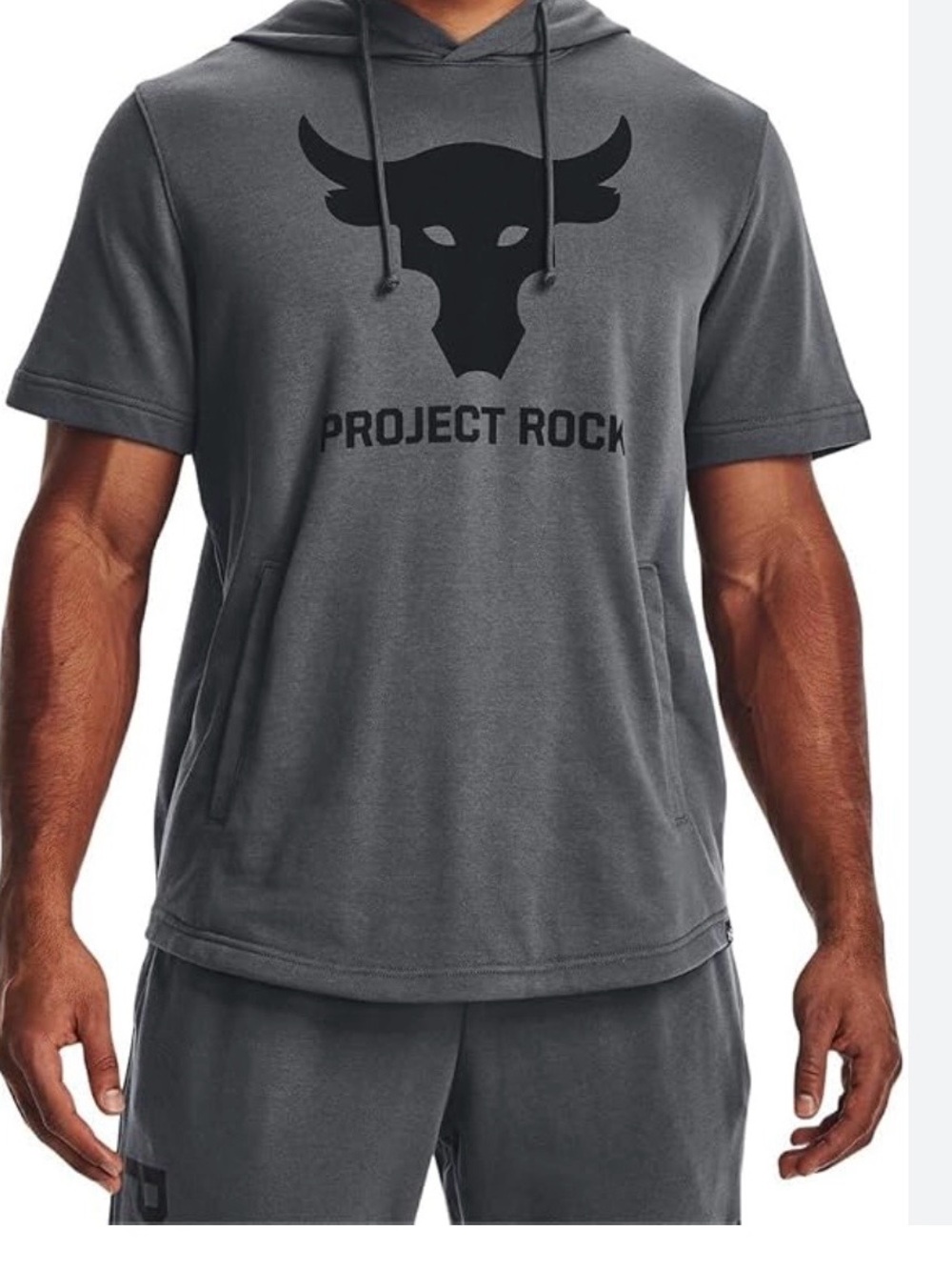 UNDER ARMOUR Project Rock Mens Short Sleeve Hoodie Sweatshirt Gray Size M